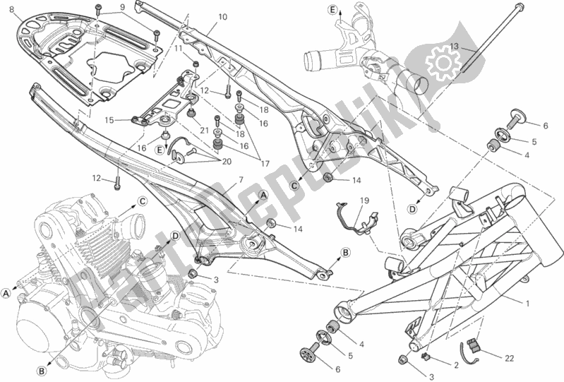 All parts for the Frame of the Ducati Monster 795 Thailand 2015